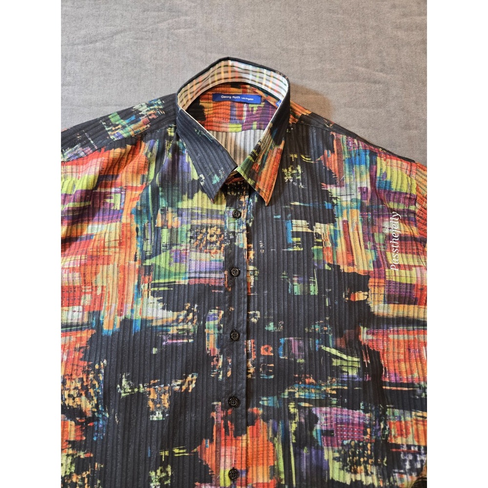 George Roth Shirt Men's XXL Black & Multi-Color Abstract Flip Cuff Button - Picture 2 of 8
